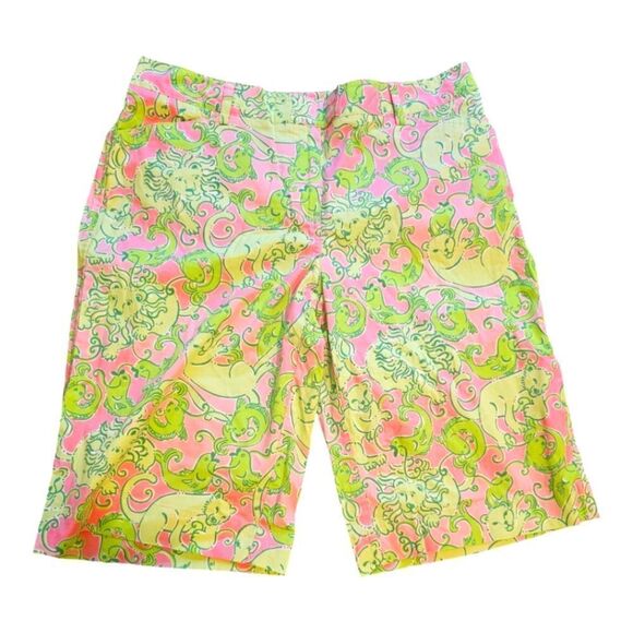 LILLY PULITZER Pink Green Koi Fish Lion Print Bermuda Shorts - Size 4 - Picture 1 of 7